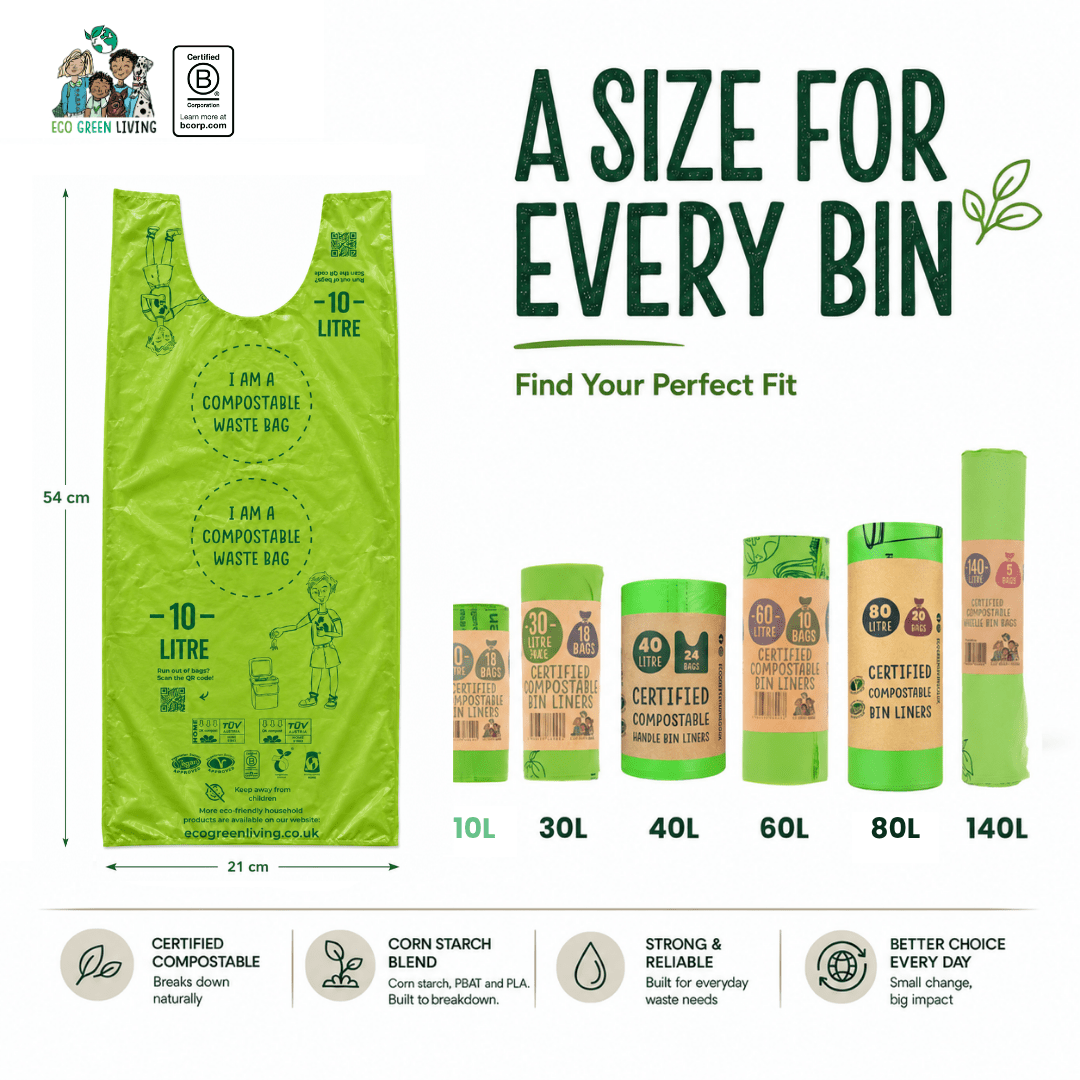10L Compostable Waste Bags | 1 Roll of 18 Bags | Eco Green Living - EcoGreenLiving