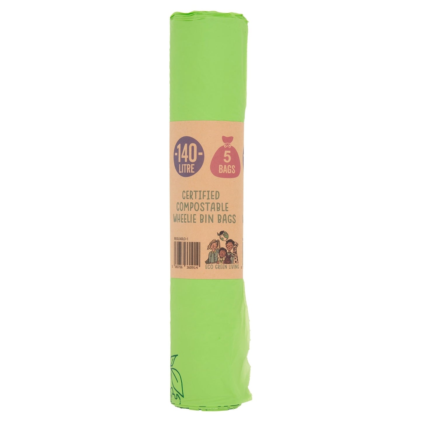 140L Compostable Waste Bags | 1 Roll of 5 Bags | Eco Green Living - EcoGreenLiving