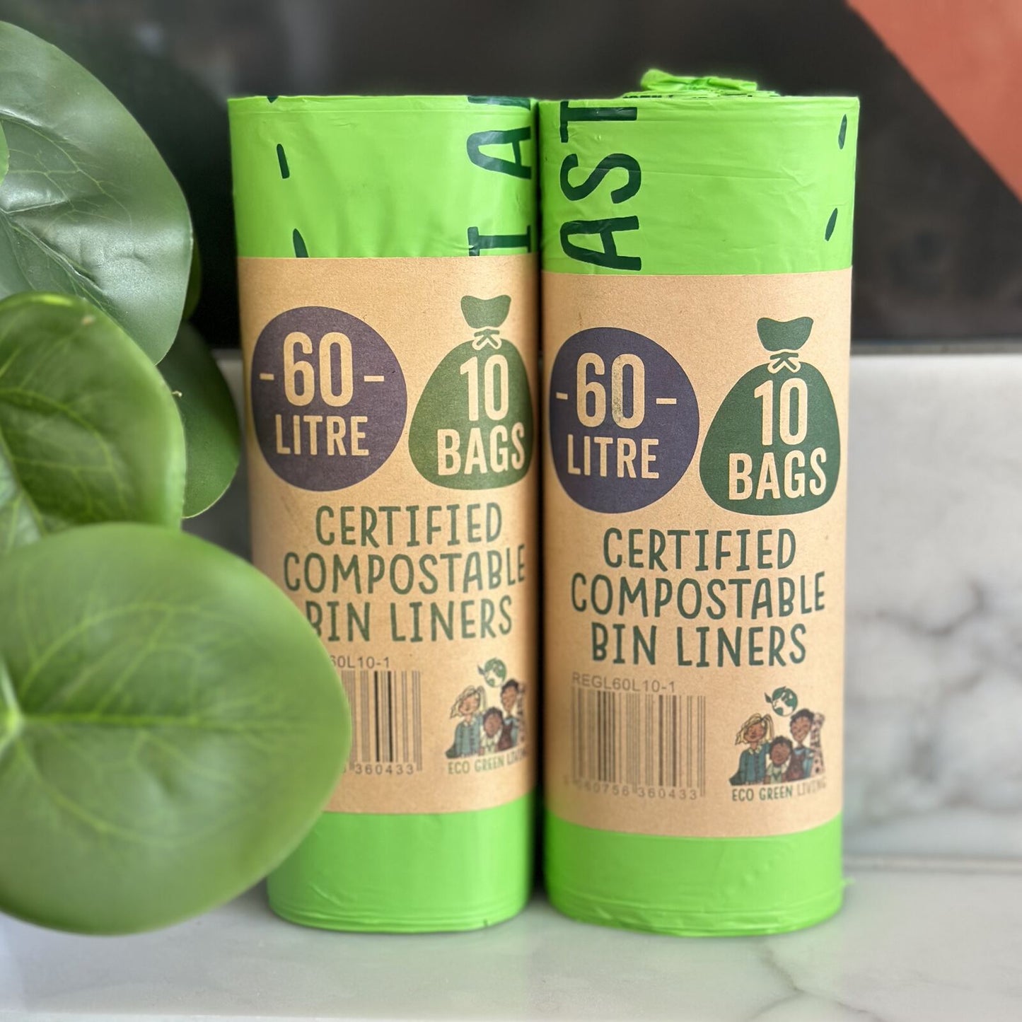 60L Compostable Waste Bags | 1 Roll of 10 Bags | Eco Green Living - EcoGreenLiving