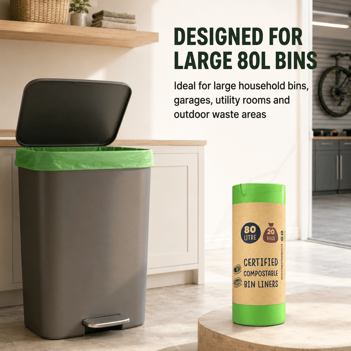 80L Bin Liners | 1 Roll of 20 Bags | Eco Green Living - EcoGreenLiving