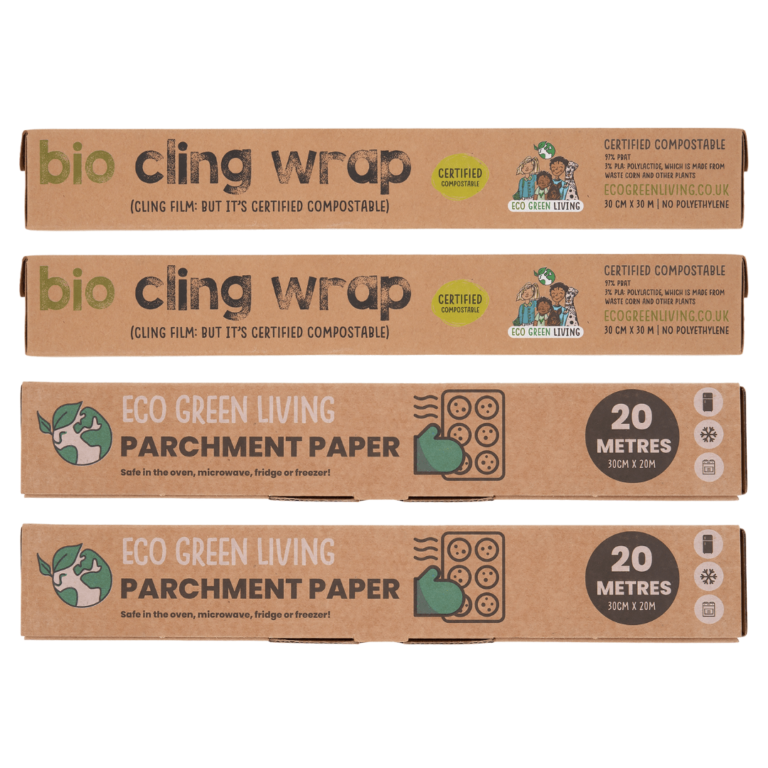 Cling Film 30m x2, Parchment paper 20m, 30cm rolls x2 - EcoGreenLiving