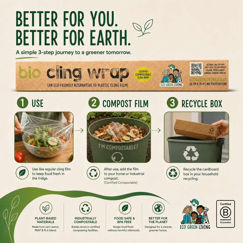 Compostable Cling Film - Zero Plastic - Recycled Packaging - 1 x 30m roll - EcoGreenLiving