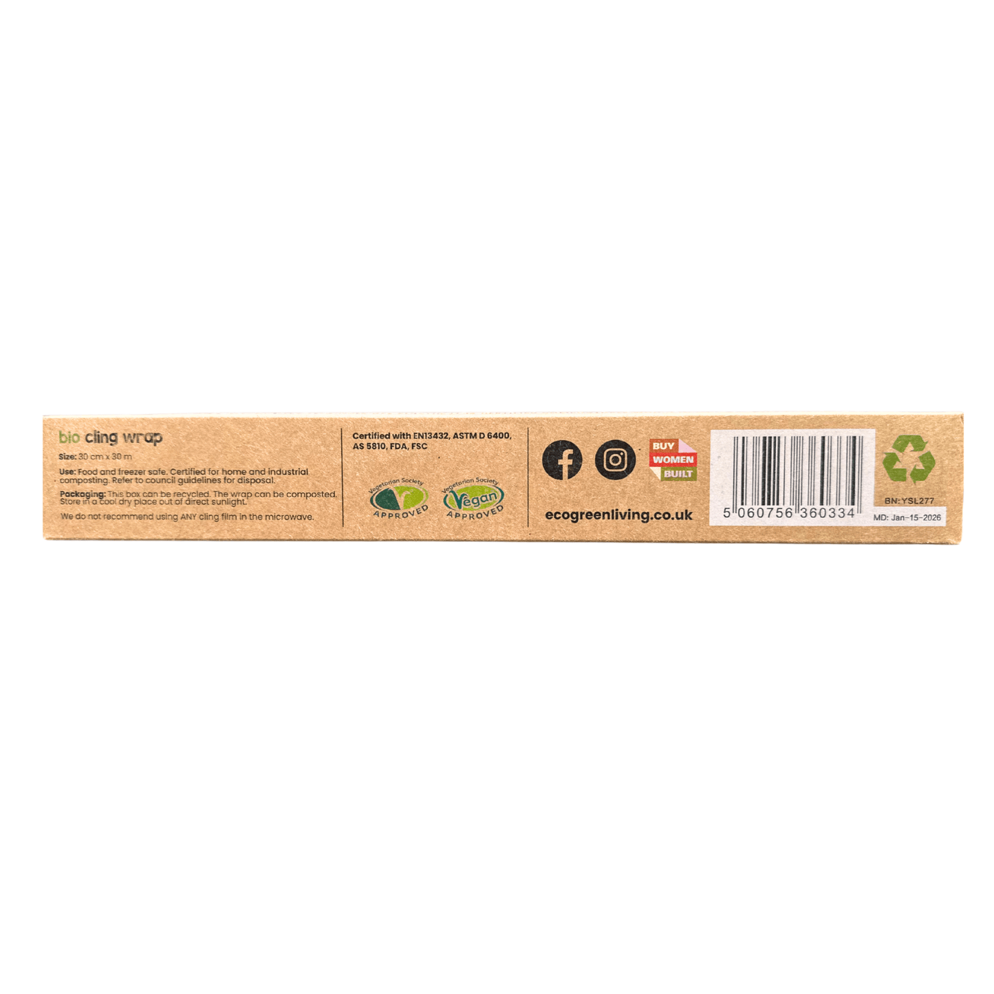 Compostable Cling Film - Zero Plastic - Recycled Packaging - 1 x 30m roll - EcoGreenLiving