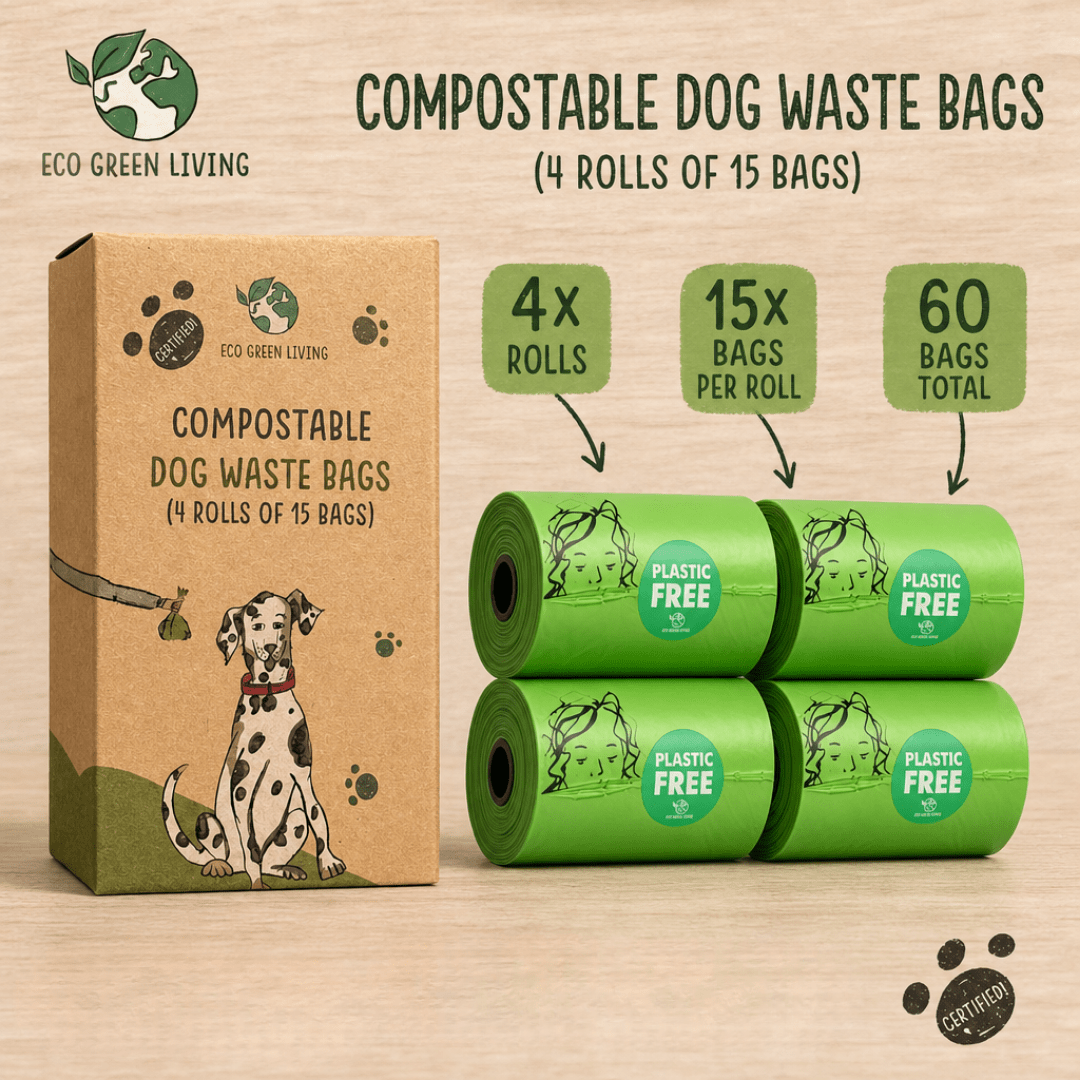 Compostable Dog Waste Bags - EGL - 4 Rolls of 15 Bags - 60 Bags - EcoGreenLiving