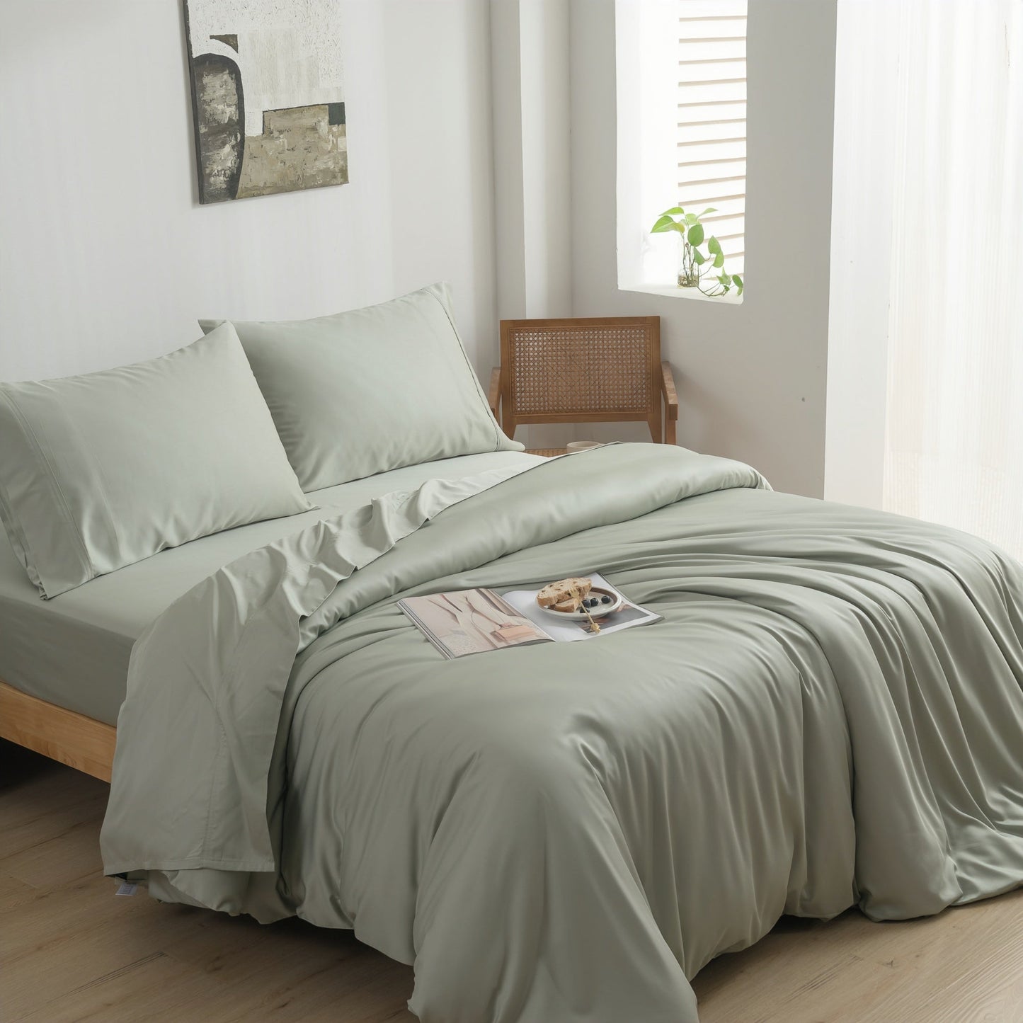 Double Size Pillow and Duvet Set with Fitted Sheet – Green - EcoGreenLiving