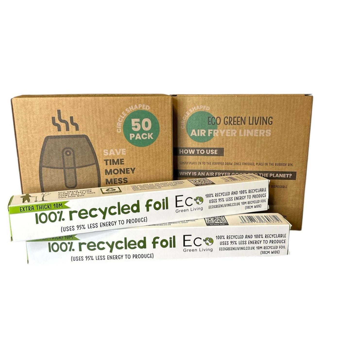 Foil x 2, 10m x 30cm Air Fryer Liners 2x50 Papers, suitable for all air fryers. - EcoGreenLiving