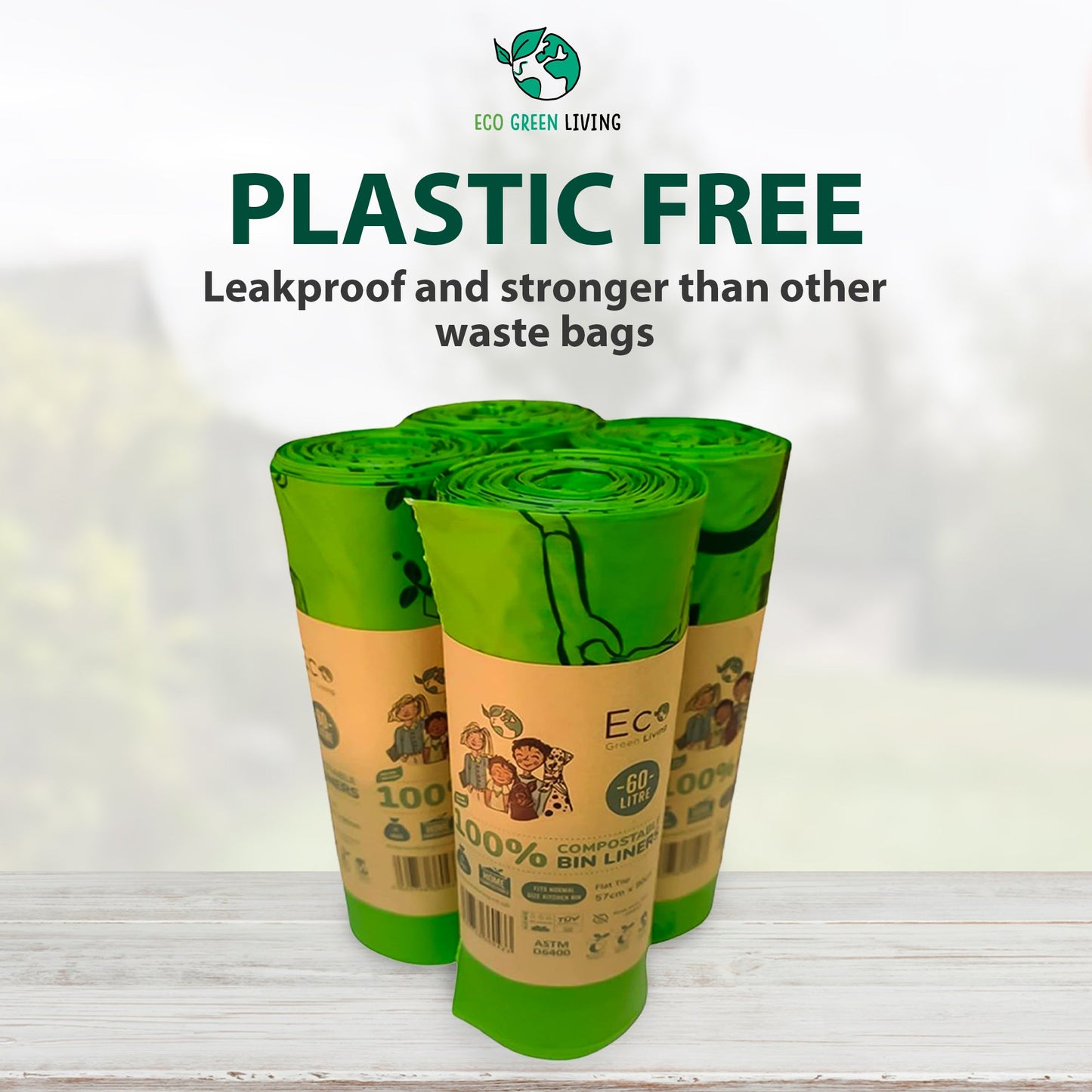 60L Compostable Waste Bags | 1 Roll of 10 Bags | Eco Green Living - Eco Green Living