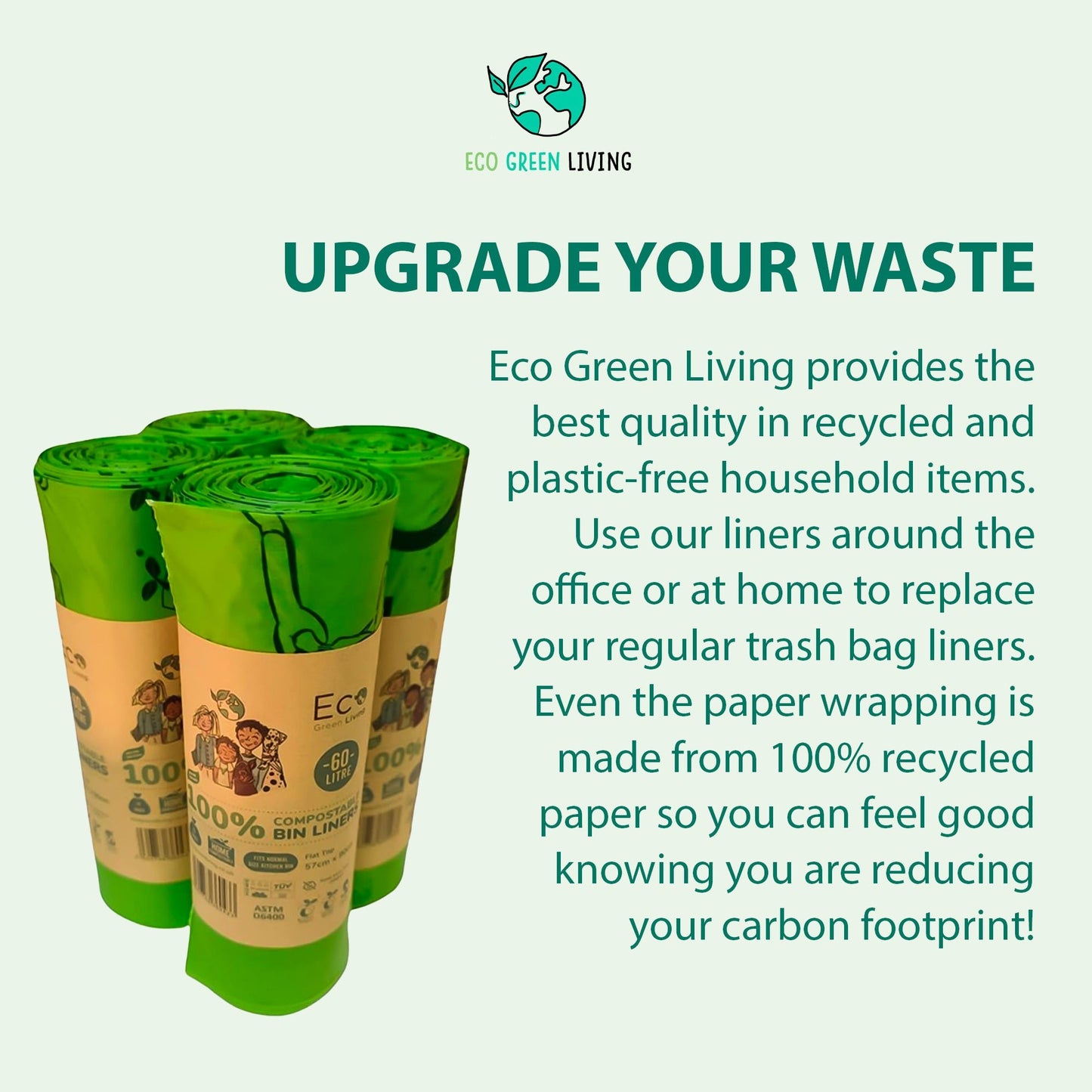 60L Compostable Waste Bags | 1 Roll of 10 Bags | Eco Green Living - Eco Green Living