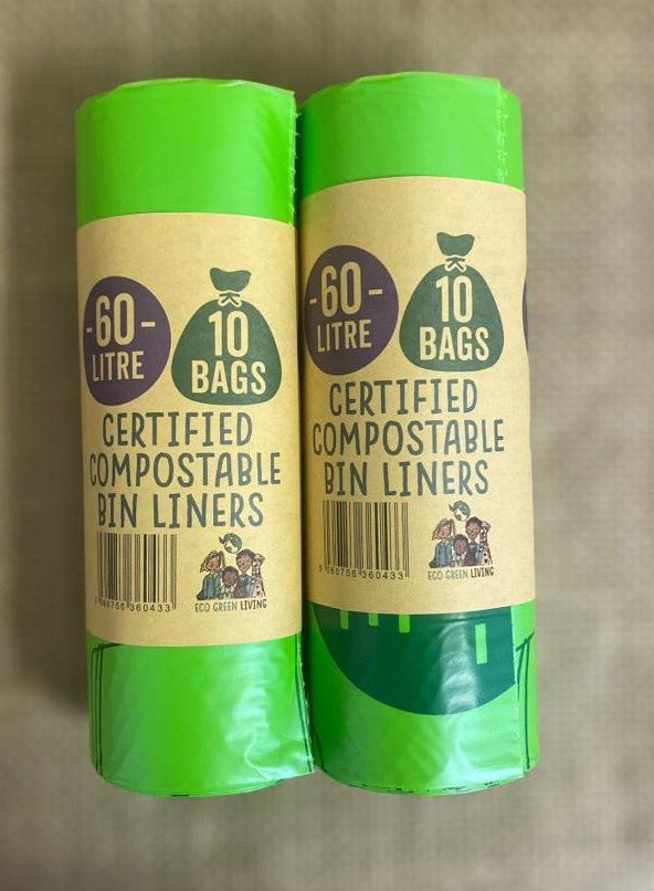 60L Compostable Waste Bags | 2 Rolls of 10 Bags | Eco Green Living - EcoGreenLiving