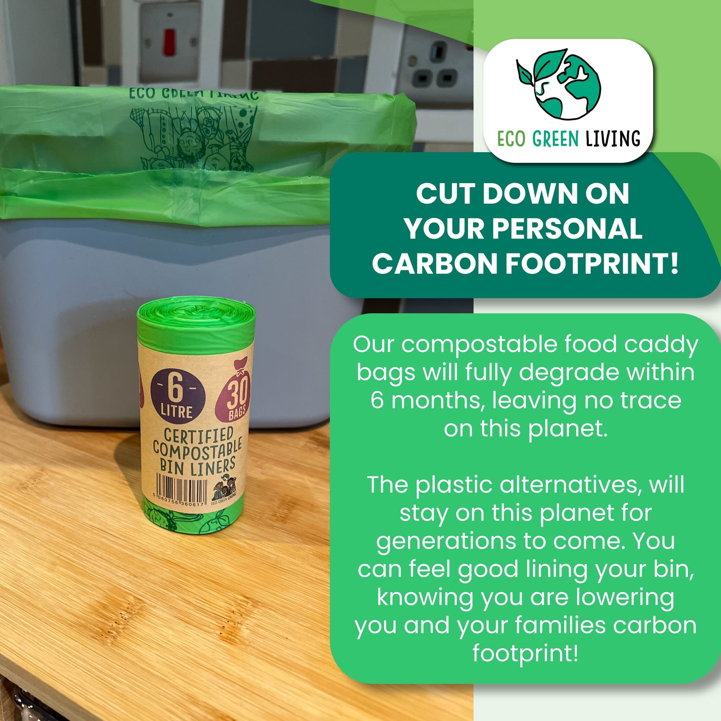 Compostable 6 Litre Food Caddy Bundle (10 pack) - Eco Green Living