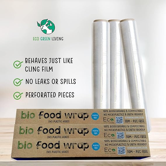 Compostable Cling Film Without The Plastic - Recycled Packaging - 3 x rolls 30cm x 30m - EcoGreenLiving