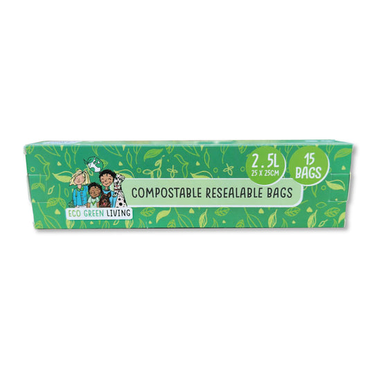 Compostable Resealable Zip lock Bags Large | 2.5 Litre (15 bags) - EcoGreenLiving