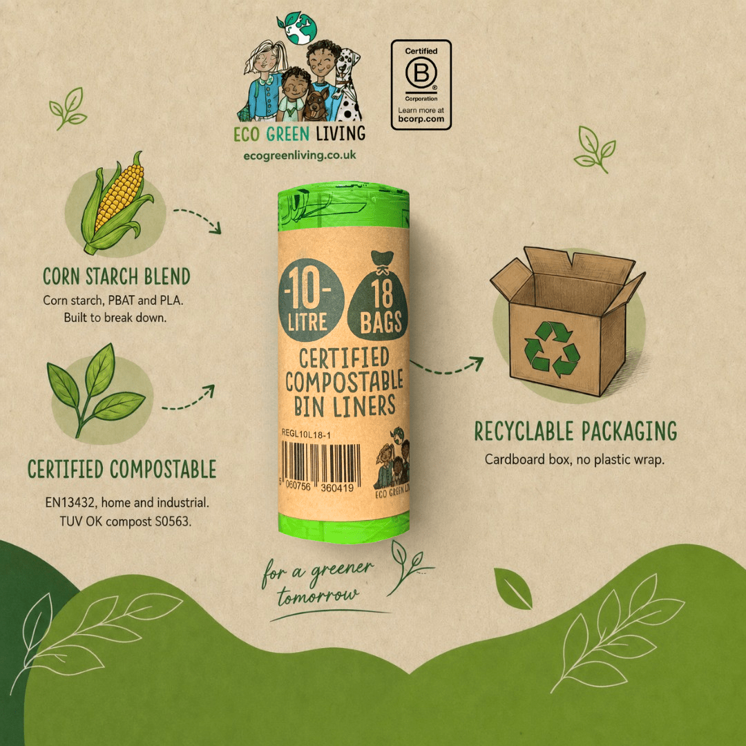 10L Compostable Waste Bags | 1 Roll of 18 Bags | Eco Green Living - EcoGreenLiving