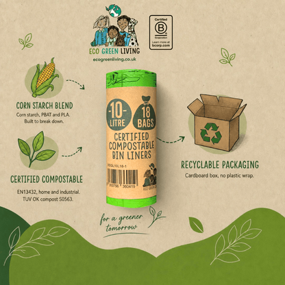 10L Compostable Waste Bags | 1 Roll of 18 Bags | Eco Green Living - EcoGreenLiving