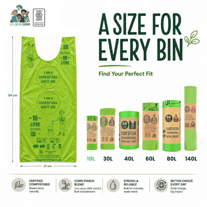 10L Compostable Waste Bags | 1 Roll of 18 Bags | Eco Green Living - EcoGreenLiving