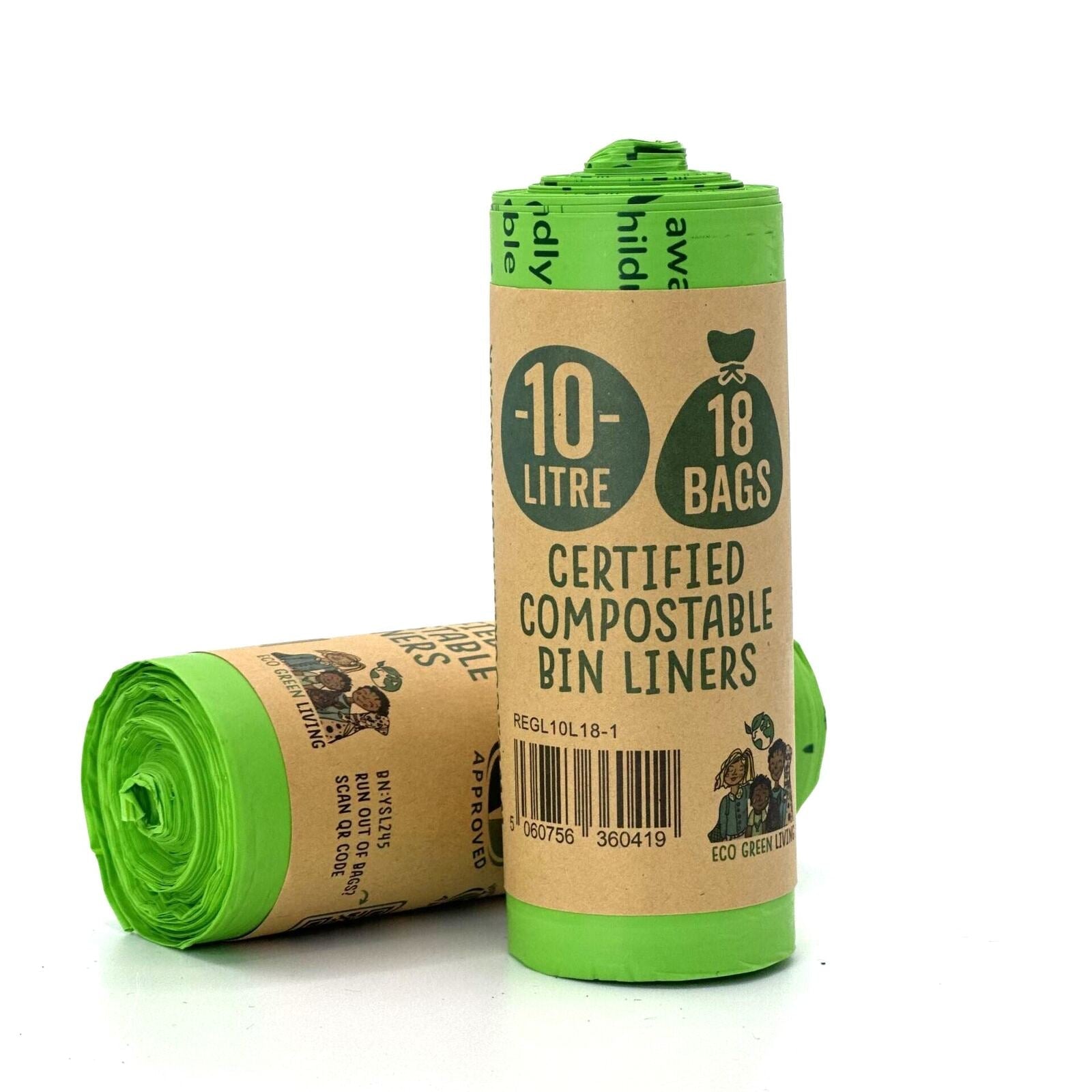 10L Compostable Waste Bags | 1 Roll of 18 Bags | Eco Green Living - EcoGreenLiving