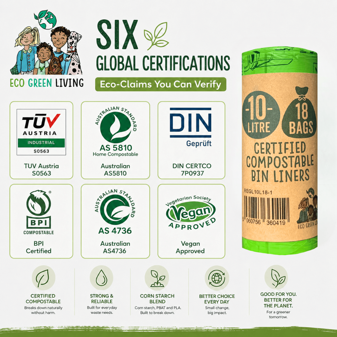 10L Compostable Waste Bags | 1 Roll of 18 Bags | Eco Green Living - EcoGreenLiving