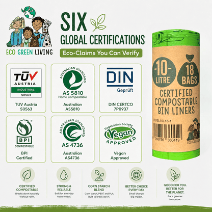10L Compostable Waste Bags | 1 Roll of 18 Bags | Eco Green Living - EcoGreenLiving