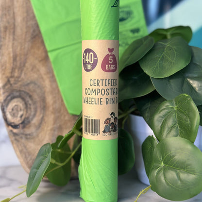 140L Compostable Waste Bags | 1 Roll of 5 Bags | Eco Green Living - EcoGreenLiving