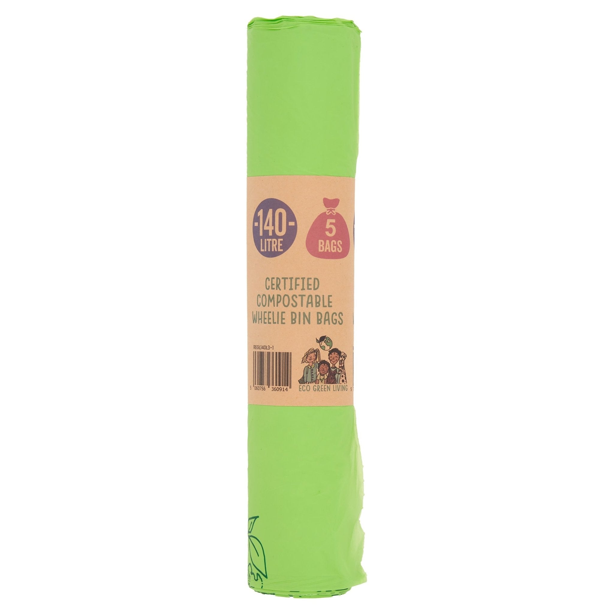 140L Compostable Waste Bags | 1 Roll of 5 Bags | Eco Green Living image 1