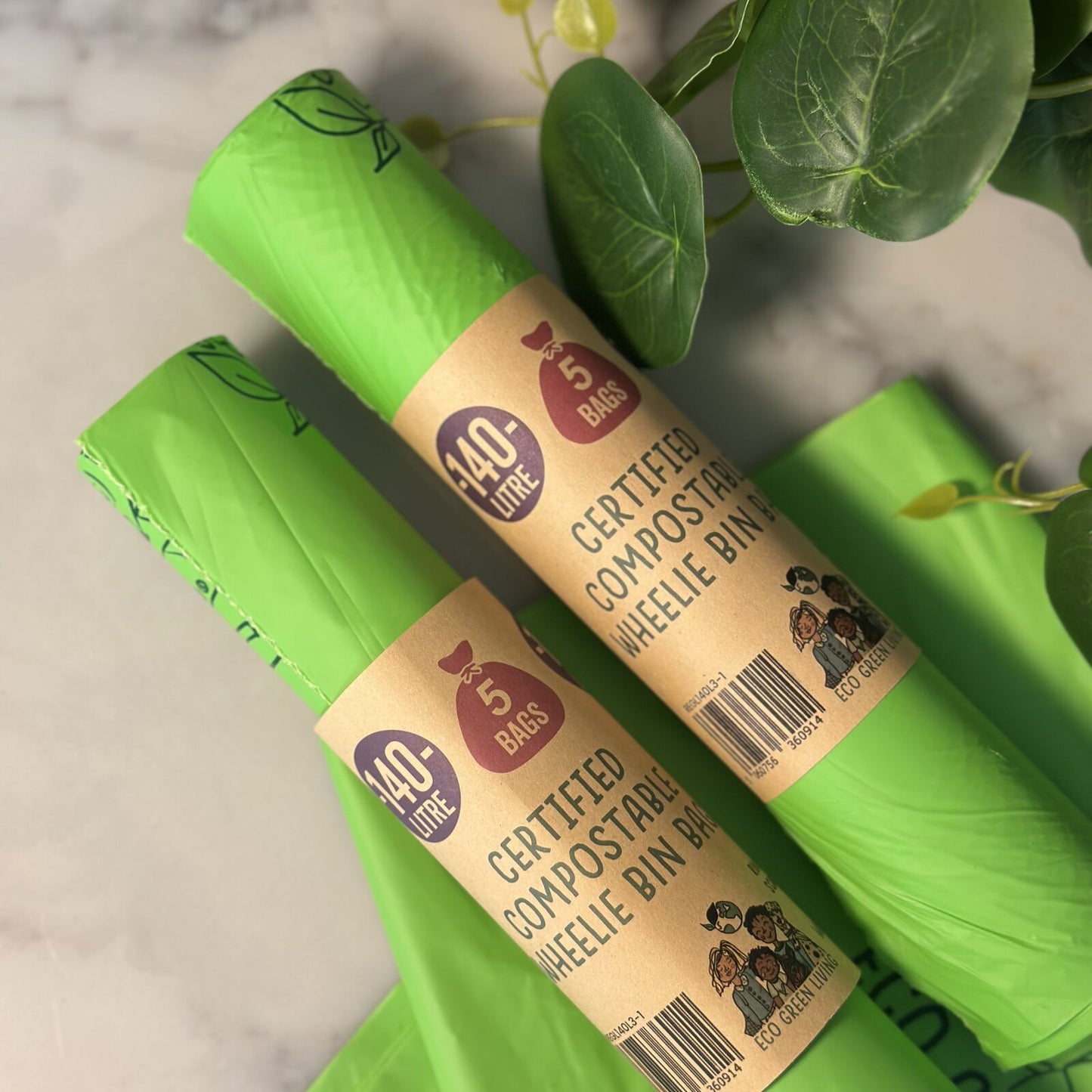 140L Compostable Waste Bags | 1 Roll of 5 Bags | Eco Green Living - EcoGreenLiving