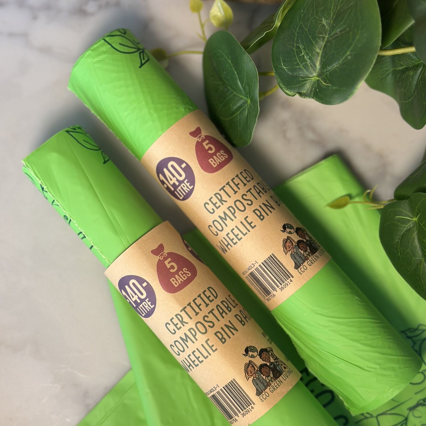 140L Compostable Waste Bags | 1 Roll of 5 Bags | Eco Green Living - EcoGreenLiving
