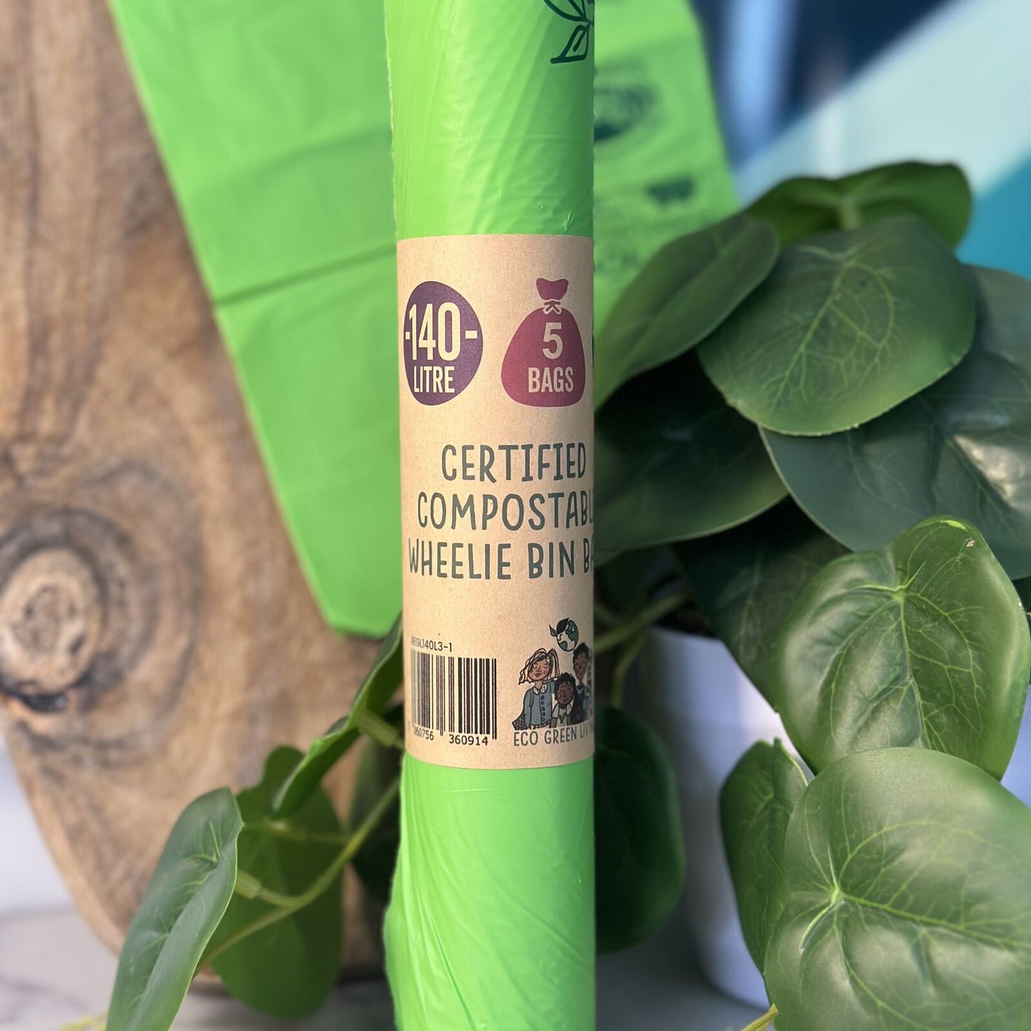 140L Compostable Waste Bags | 1 Roll of 5 Bags | Eco Green Living - EcoGreenLiving