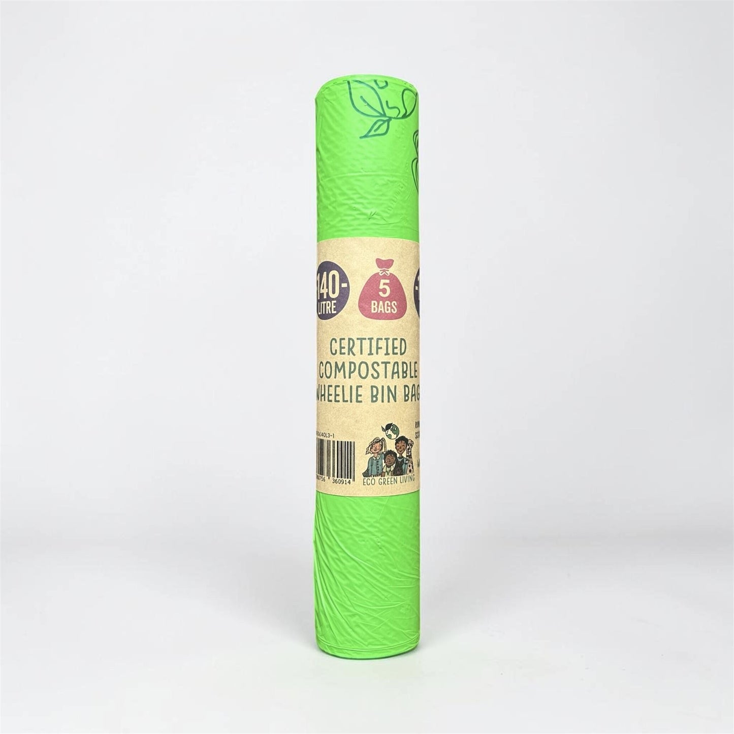 140L Compostable Waste Bags | 1 Roll of 5 Bags | Eco Green Living - EcoGreenLiving
