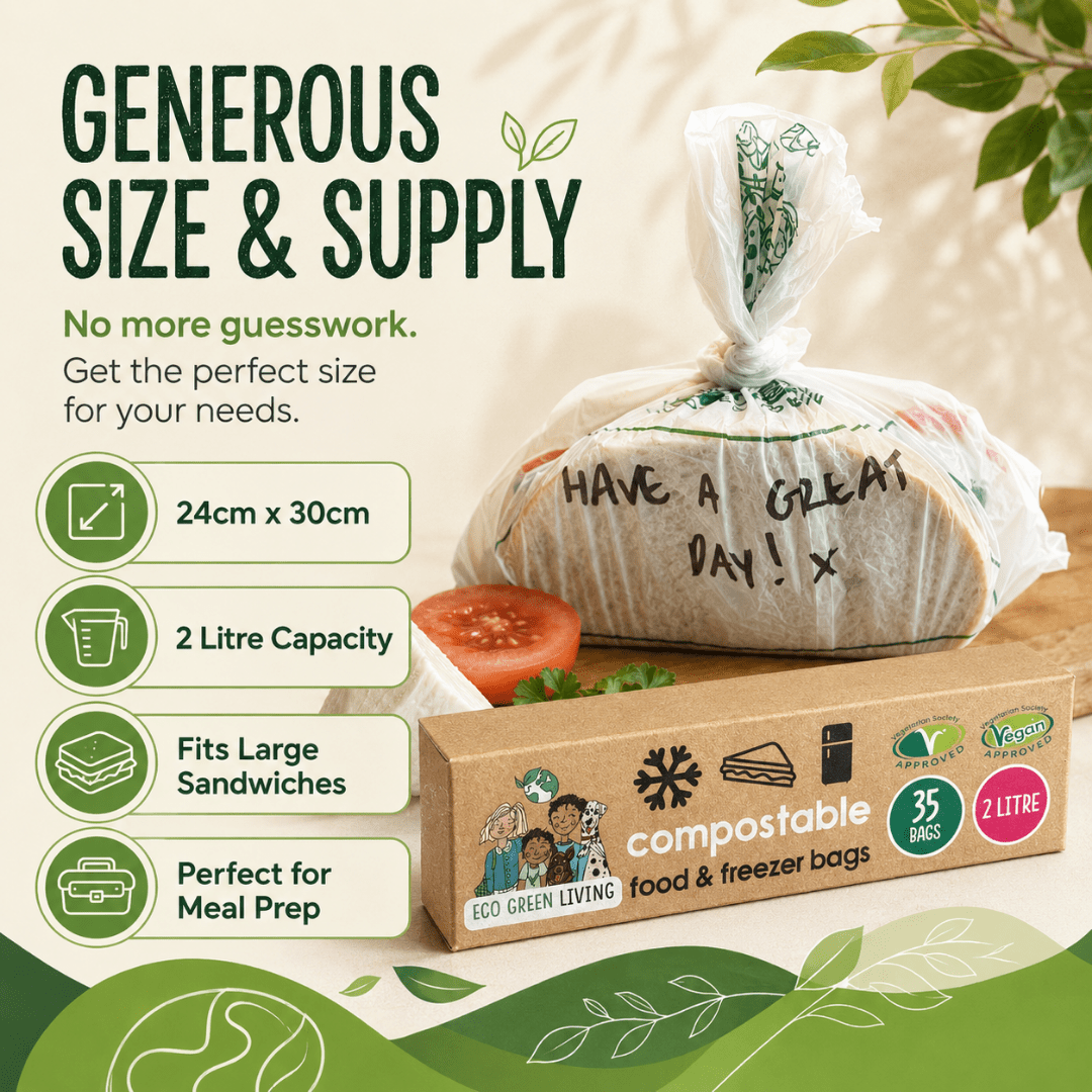 2 Litre Certified Compostable Food & Freezer Bags (35 bags) - EcoGreenLiving