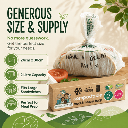 2 Litre Certified Compostable Food & Freezer Bags (35 bags) - EcoGreenLiving