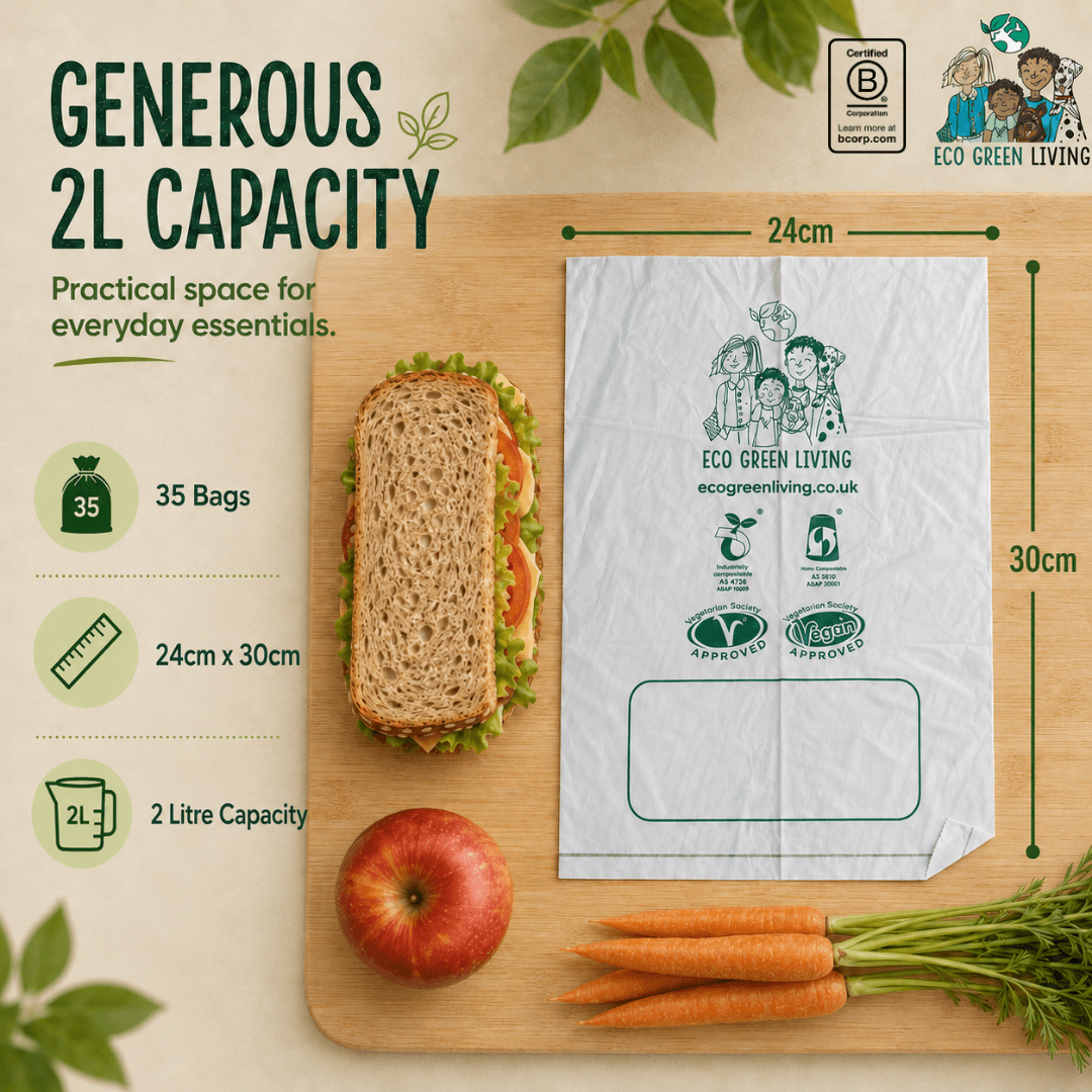 2 Litre Certified Compostable Food & Freezer Bags (35 bags) - EcoGreenLiving