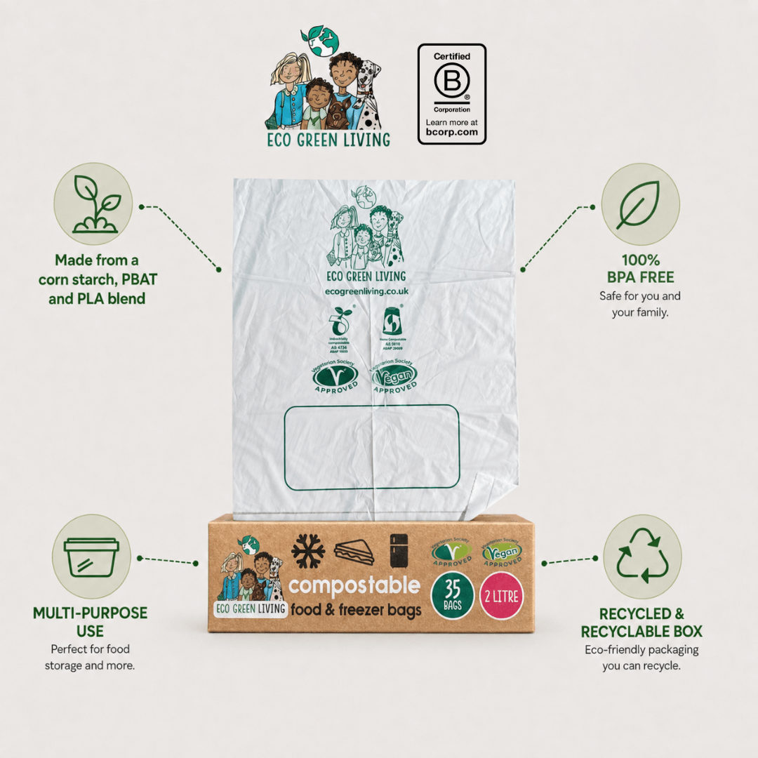 2 Litre Certified Compostable Food & Freezer Bags (35 bags) - EcoGreenLiving