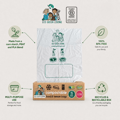 2 Litre Certified Compostable Food & Freezer Bags (35 bags) - EcoGreenLiving