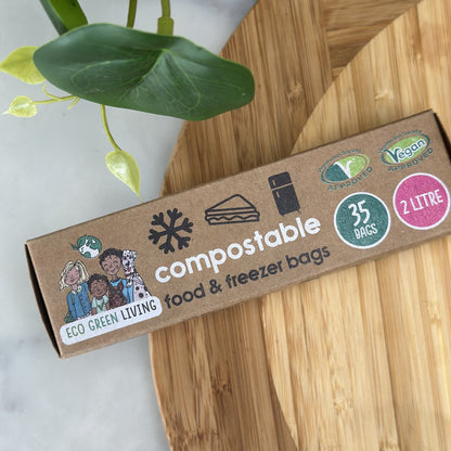 2 Litre Certified Compostable Food & Freezer Bags (35 bags) - EcoGreenLiving