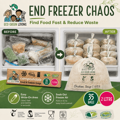 2 Litre Certified Compostable Food & Freezer Bags (35 bags) - EcoGreenLiving