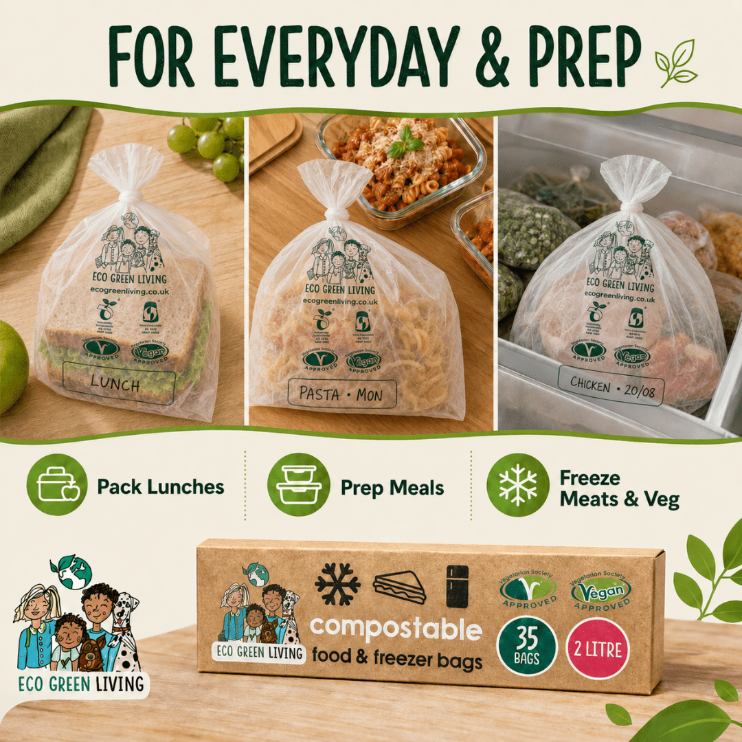 2 Litre Certified Compostable Food & Freezer Bags (35 bags) - EcoGreenLiving