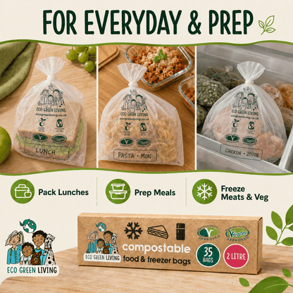2 Litre Certified Compostable Food & Freezer Bags (35 bags) - EcoGreenLiving