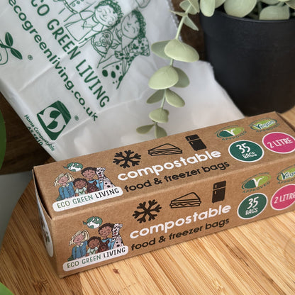 2 Litre Certified Compostable Food & Freezer Bags (35 bags) - EcoGreenLiving