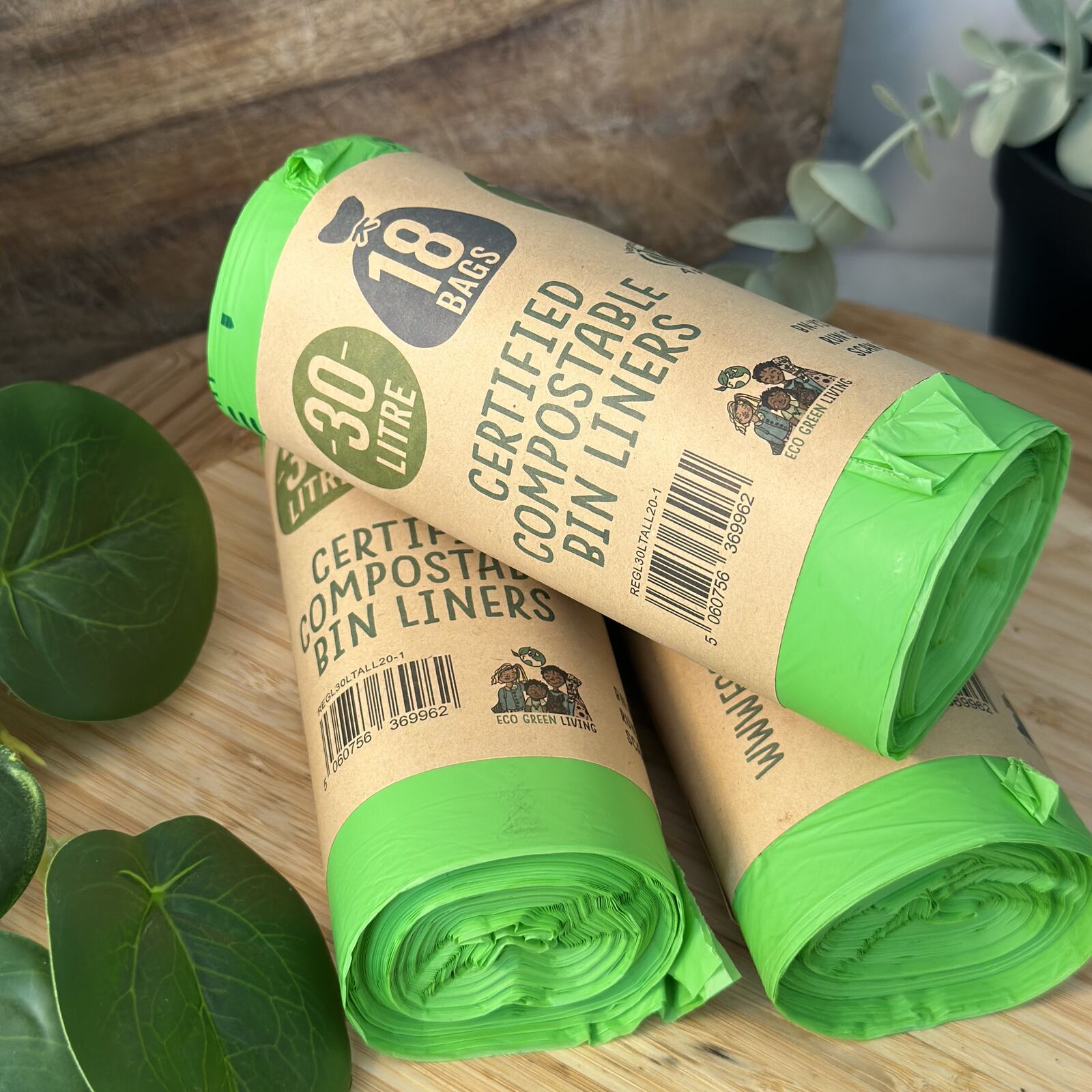 30 Litre Compostable Waste Bags | 1 Roll of 18 Bags | Eco Green Living - EcoGreenLiving