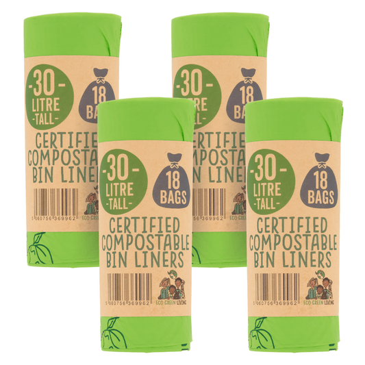 30 Litre Compostable Waste Bags | 4 Rolls of 18 Bags | Eco Green Living - EcoGreenLiving