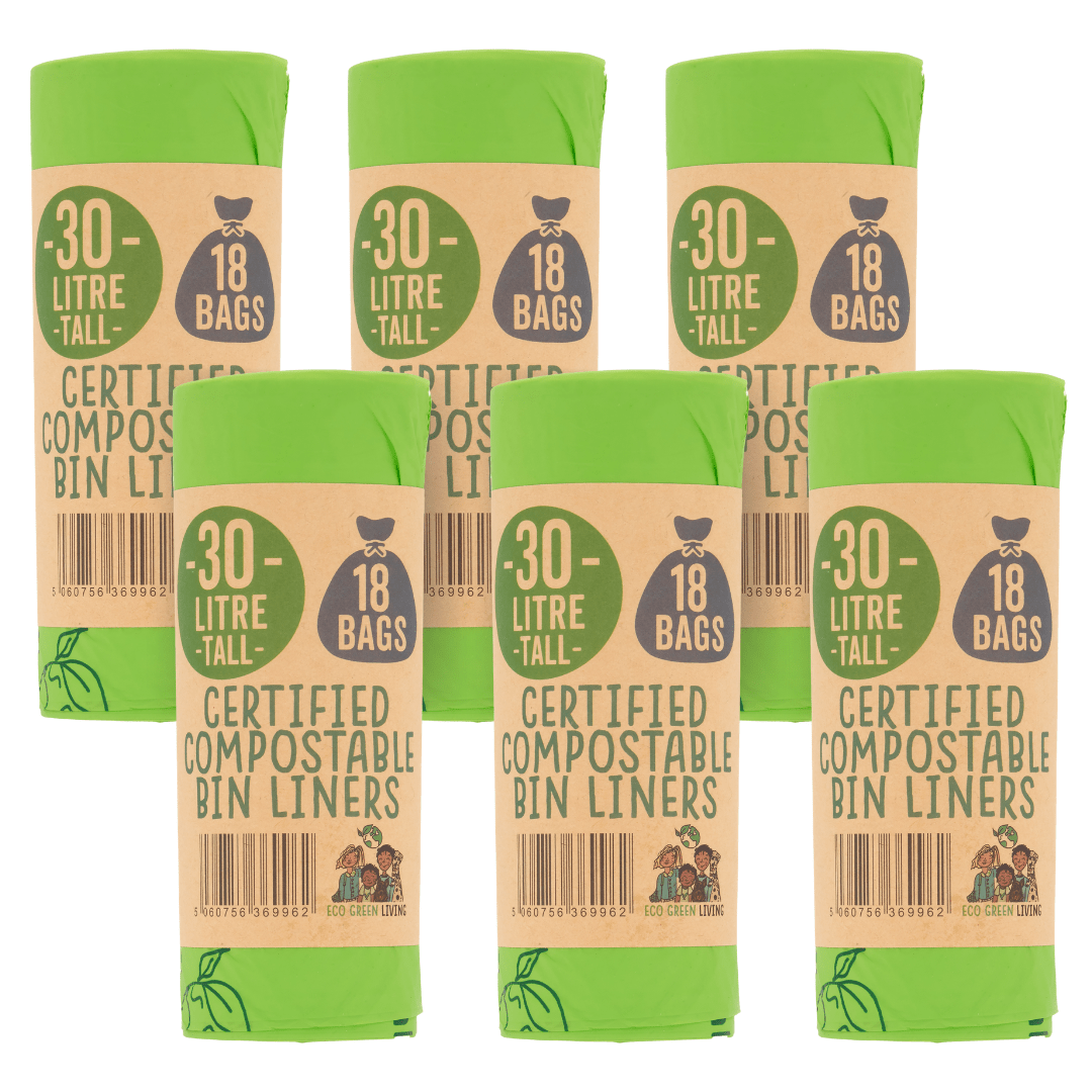 30 Litre Compostable Waste Bags | 6 Rolls of 18 Bags | Eco Green Living - EcoGreenLiving