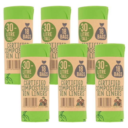 30 Litre Compostable Waste Bags | 6 Rolls of 18 Bags | Eco Green Living - EcoGreenLiving