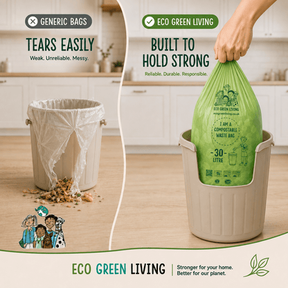 30 Litre Compostable Waste Bags | 6 Rolls of 18 Bags | Eco Green Living - EcoGreenLiving