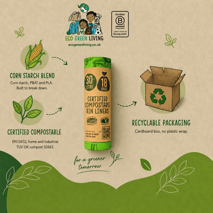 30 Litre Compostable Waste Bags | 6 Rolls of 18 Bags | Eco Green Living - EcoGreenLiving
