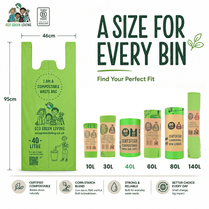 40L Bin Bags | 1 Roll of 24 Bags | Eco Green Living - EcoGreenLiving