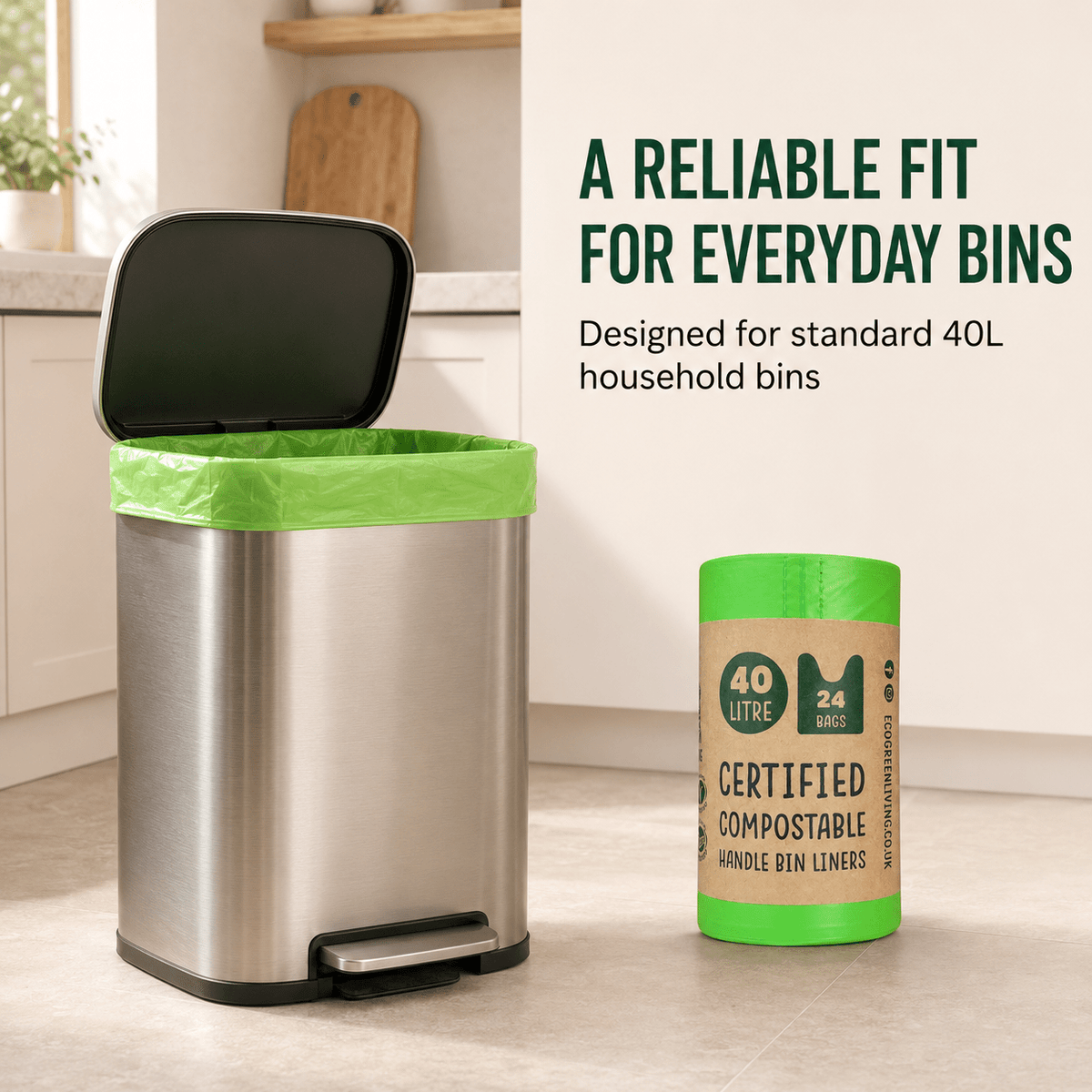 40L Bin Bags | 1 Roll of 24 Bags | Eco Green Living - EcoGreenLiving
