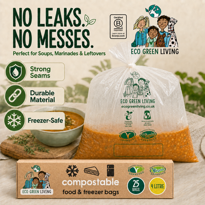4 Litre Certified Compostable Food & Freezer Bags (25 bags) X 4