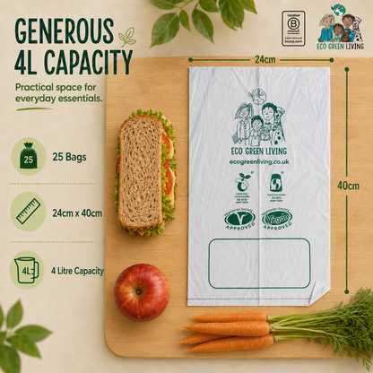 4 Litre Certified Compostable Food & Freezer Bags (25 bags) X 4