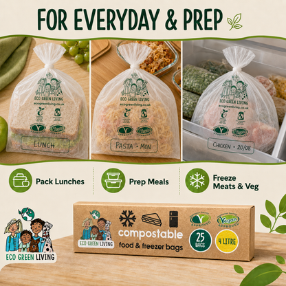 4 Litre Certified Compostable Food & Freezer Bags (25 bags) X 4