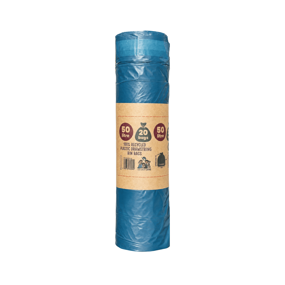50L Recycled Plastic Drawstring Bag | 1 Roll of 20 Bags | Eco Green Living - EcoGreenLiving